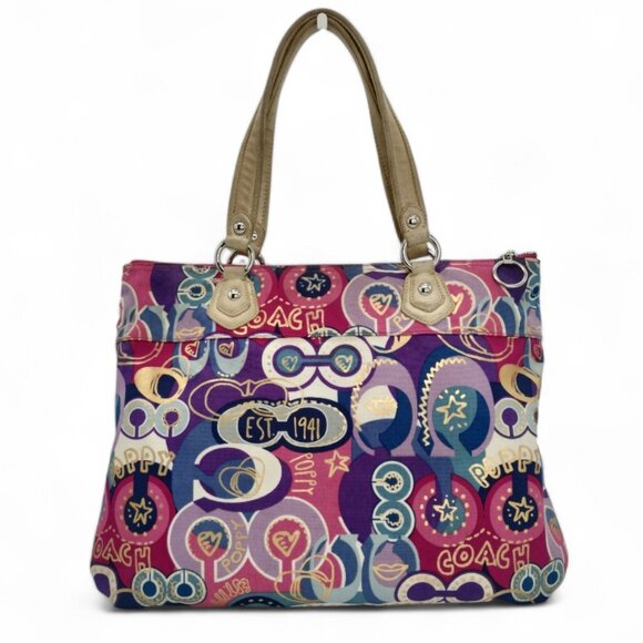 Coach Poppy Pop C Glam Signature Graffiti Pink Gold Large Tote D1120-18342 - Picture 13 of 16